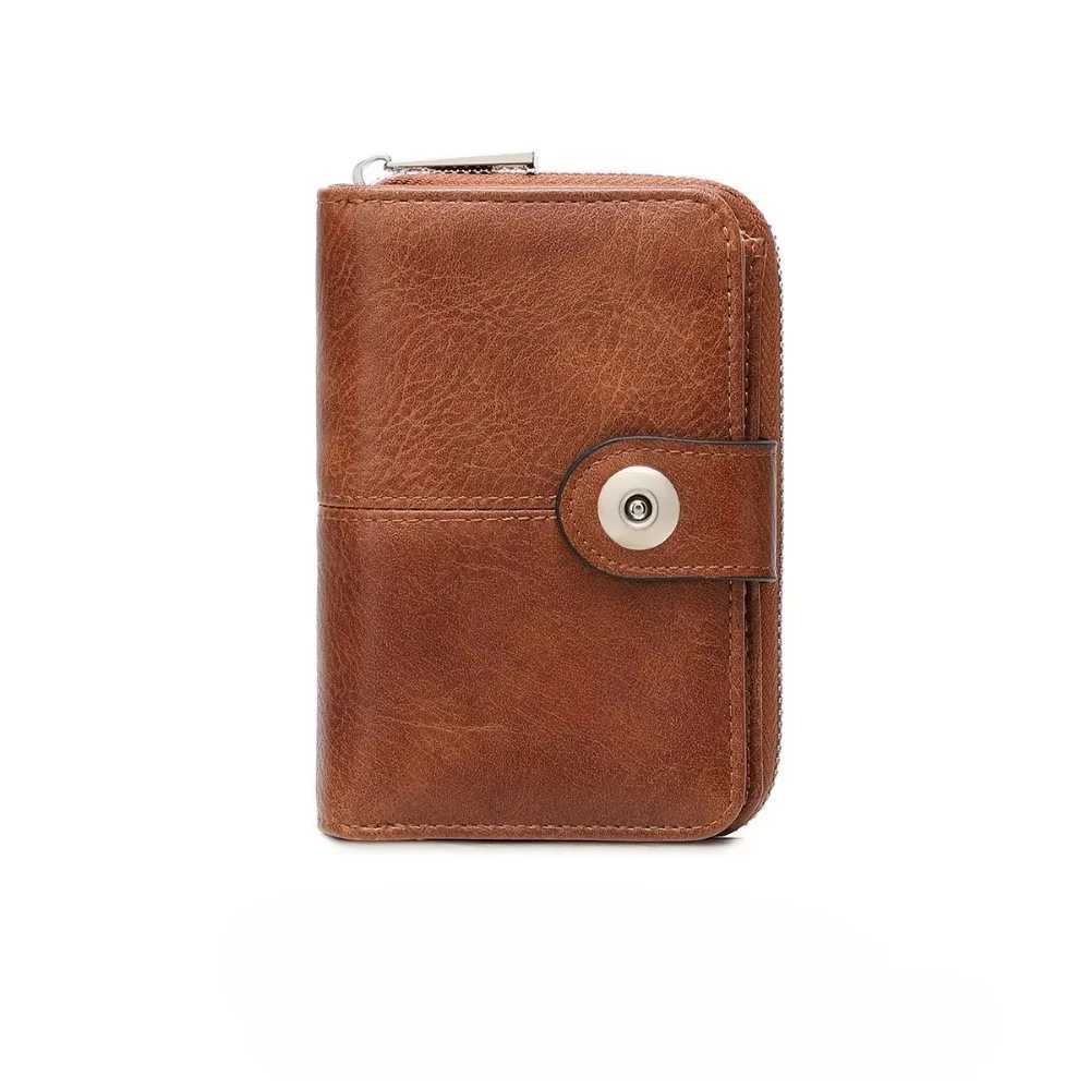 RFID Vintage Short Wens Wallet Multi-card Slot Two-fold Zipper Card Holder Coin Purse Solid Color Premium Texture Zip Clasp Y250707