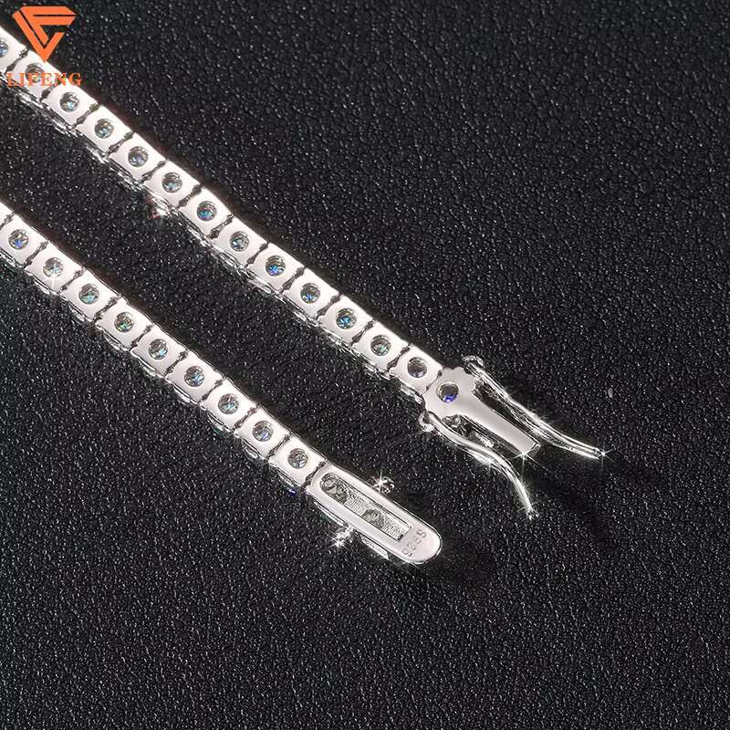 New Arrival Iced Out Colorful VVS Moissanite 3mm Cluster Tennis Chain Hiphop Jewelry 925 Sterling Silver Green Tennis Necklace