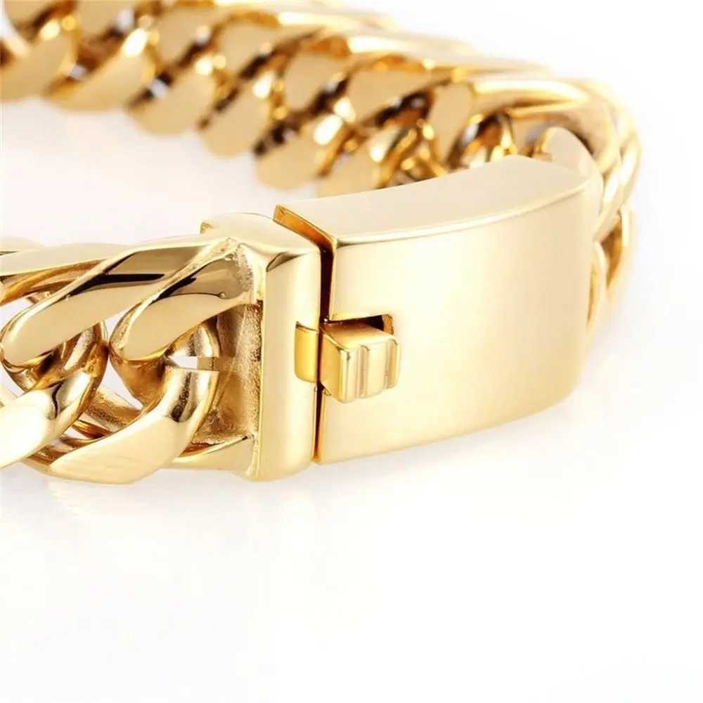 Women Men Gold Color Fashion Bracelet Hip Hop Stainless Steel Cuban Bracelet Link Chain XJ250707