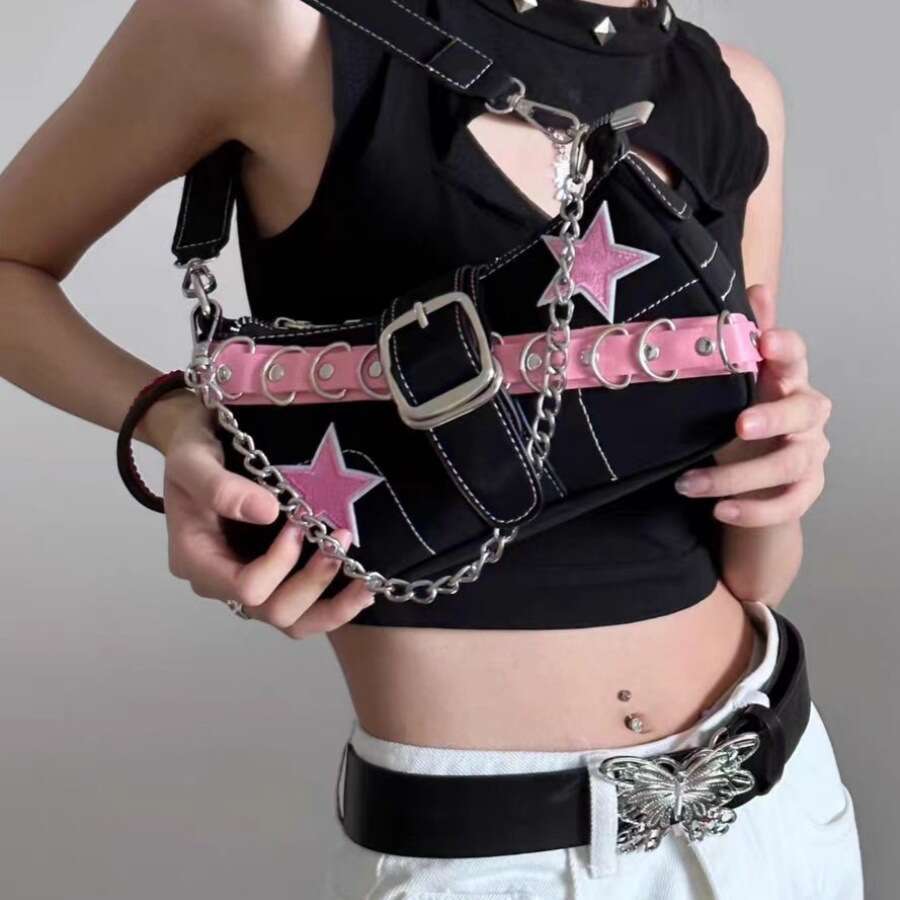 shoulder bag with niche design PU frosted crossbody bag stick bag with patchwork color sweet cool spicy high-end feeling