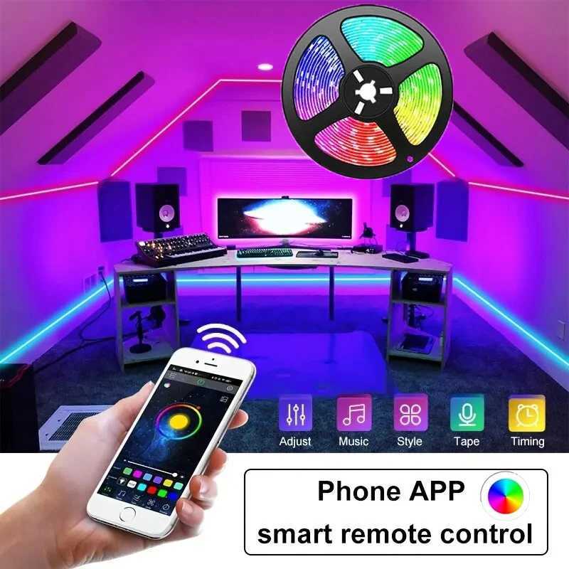 1M/3M/5M Bluetooth App Control 5V LED Light String Computer Desk DIY Backlight 5050 RGB Tape Home Decoration Lights Strip W250701