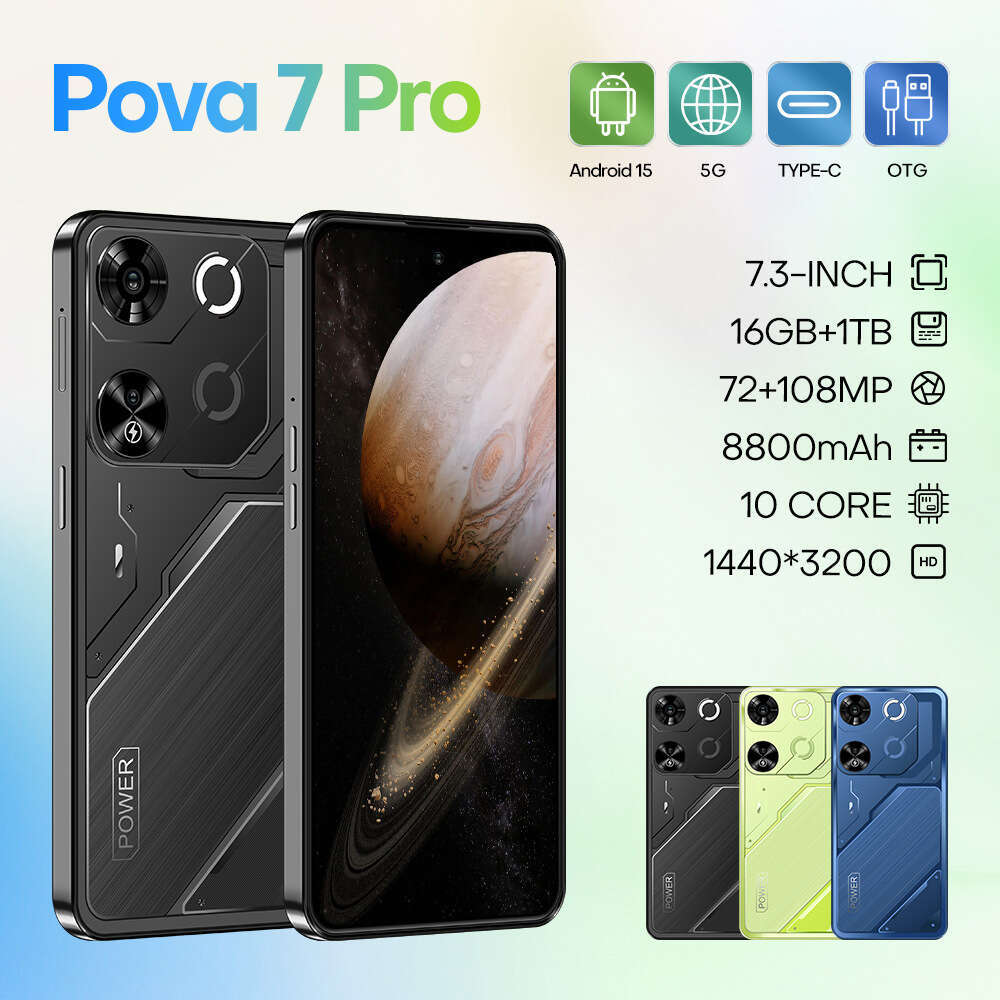 New Pova7 Pro 7.3 Inch 16+1T Android All-in-One Smartphone 5G Dual SIM Smartphone HD Screen Cell Phone