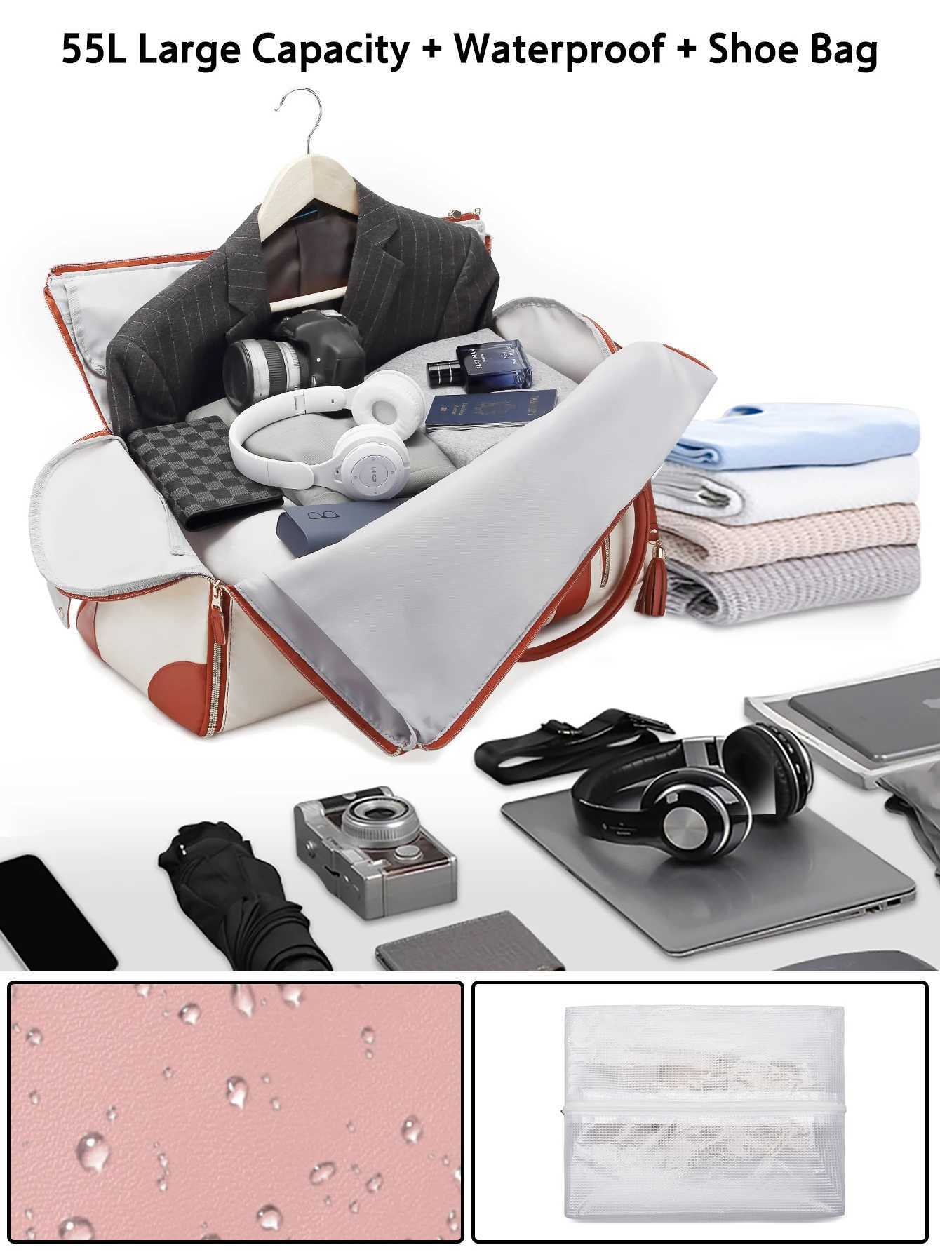 55L Travel Garment Bag Weekender Carry On with Shoe Bag and Trolley Strap Portable Suitcase Global Dropshipping