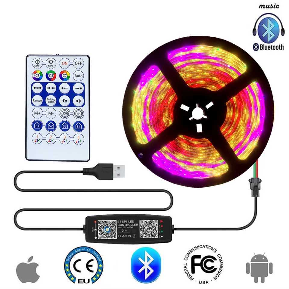 LED Strip Light WS2812B 1M-5M RGB 5050 String Flexible Lamp Tape DC 5V USB Bluetooth Control TV Backlight Home Party Decoration W250701