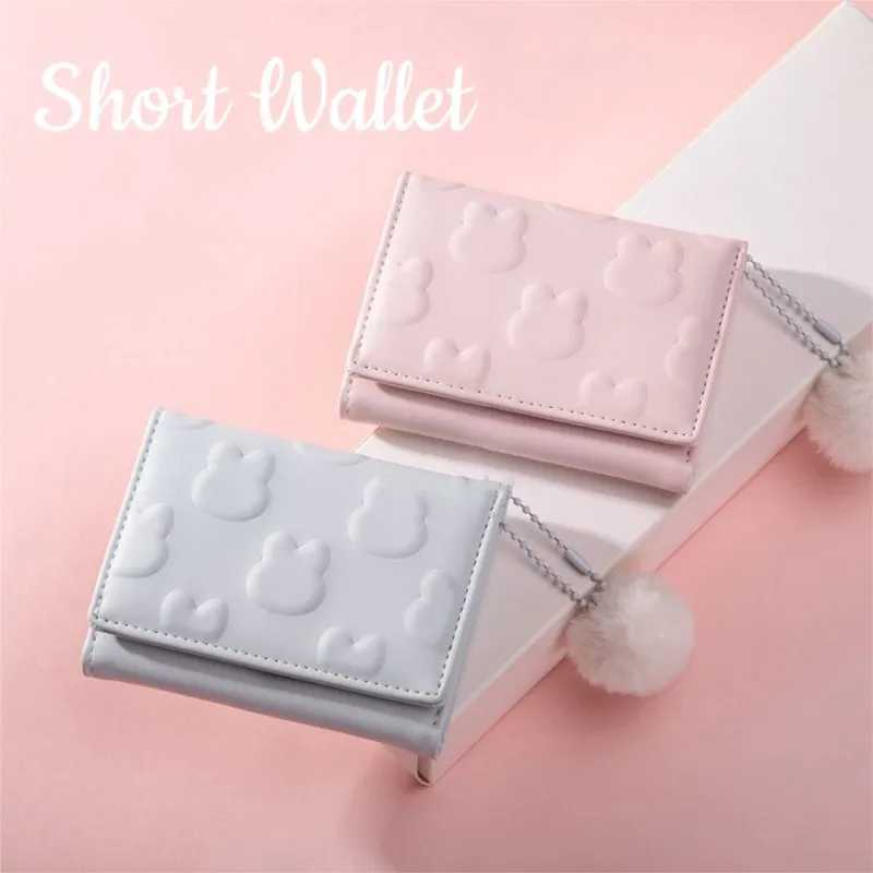 Carto Small Wallet Cute Korean Short Wallet Mens Solid Color Cute Rabbit Pattern Simple Multi Card Bag Zero Wallet Y250707