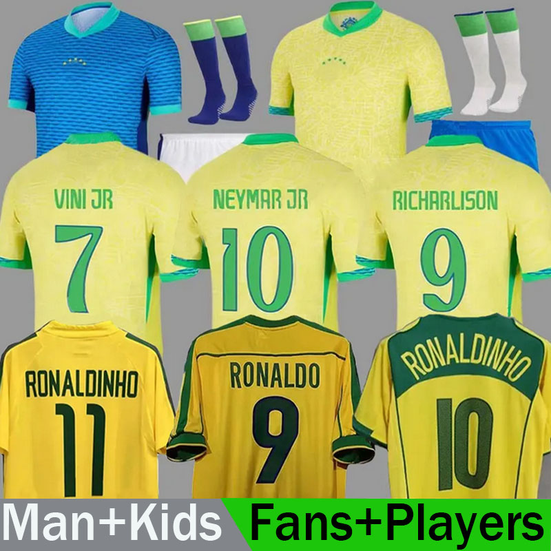 Brasil Soccer Jerseys 2024 2025 2026 BraziLS Retro Shirt VINI JR Endrick RODRYGO PELE 1998 2002 2004 Vintage NEYMAR Ronaldinho camisa de futebol brasil Kid kits