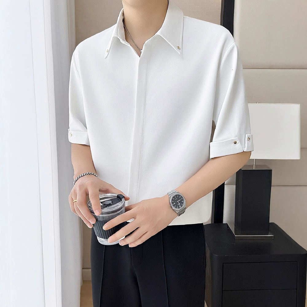 2025 Super Popular Men's Short Sleeve Designer Short Sleeves Shirt Draped Summer Ice Silk Clothing High-end Cool Seven-quarter Sleeve Hidden Butt