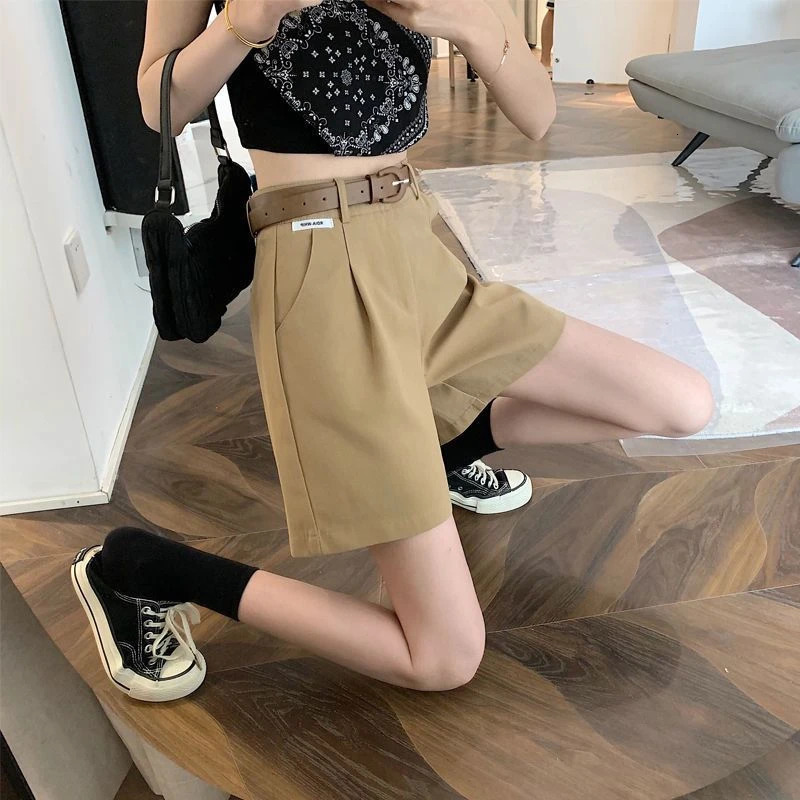 2025 Womens Summer Shorts Pants Casual Loose Wide Leg Solid Matching Females Short Trousers Elegant Office Lady 250704