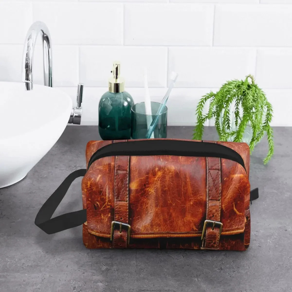 Abstract Leather Textures Cosmetic Bag Women Fashion Large Capacity 3D Medieval Pattern Makeup Case Beauty Storage Toiletry Bags 250701
