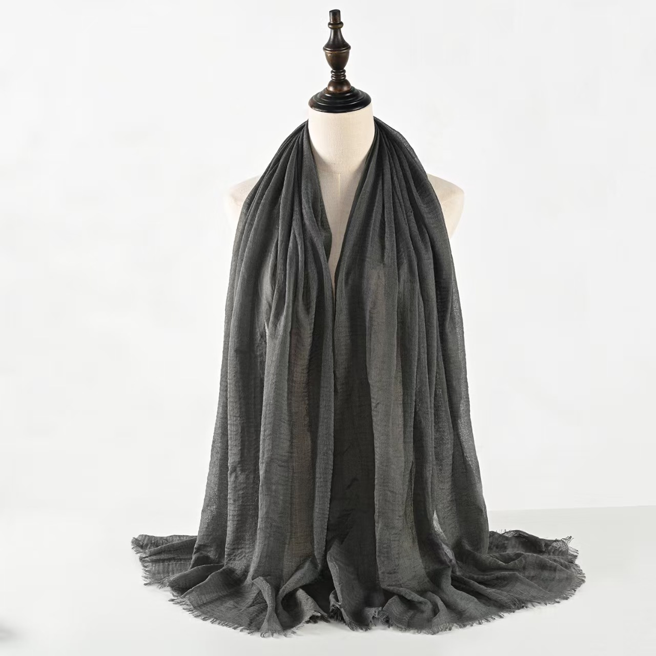 T1156 Pleated solid color cotton and linen scarf, wrinkled fur edge bubble scarf, long scarf shawl