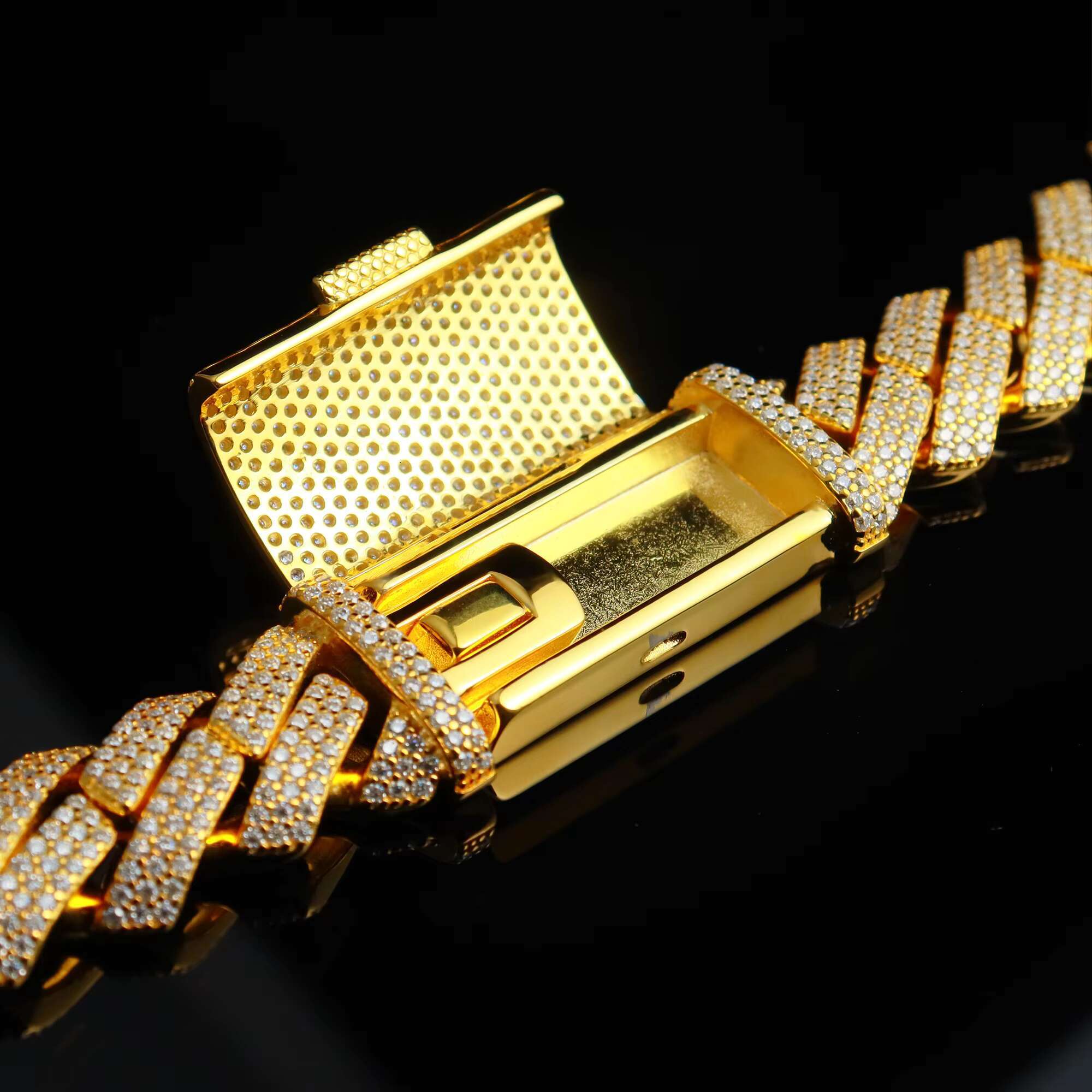 Trend Hiphop Jewelry Custom Luxury Length 15mm Gold Plated 3 Row Round VVS D1 Moissanite Diamond Cuban Link Chain Necklace