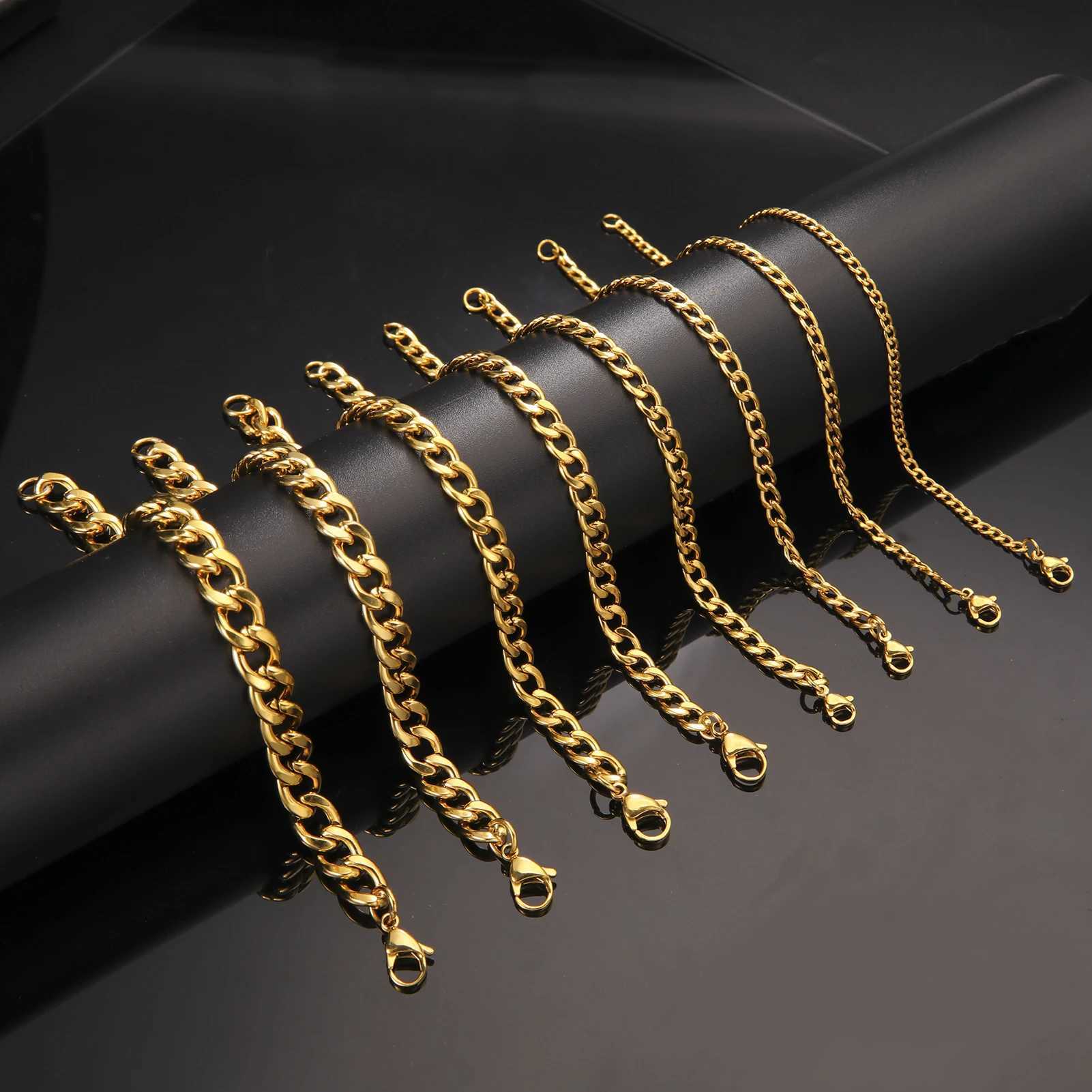3-10mm Wide Minimalist Punk Cuban Chain Bracelet for Men and Women Stainless Steel Gold Color Basic Hip Hop Figaro Chain Jewelry Gift XJ250707