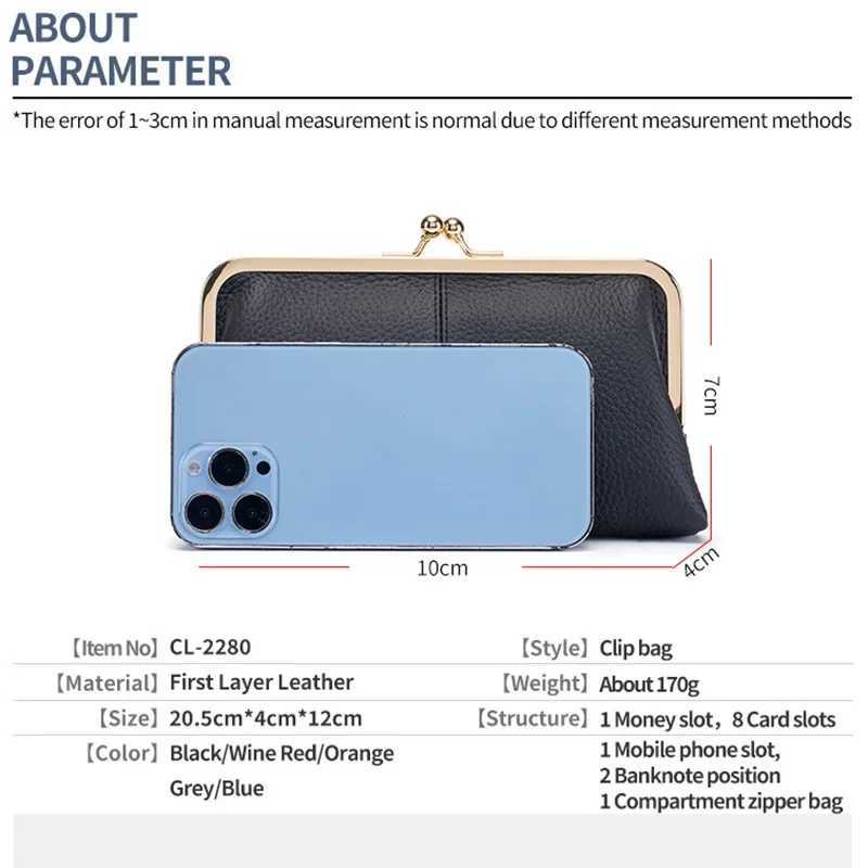 New Genuine Leather LG Clutch Wallet Clip Bags Vintage Coin Purse Card Holder Key Lipstick Storage Phe Pouch Case For Women Y250707