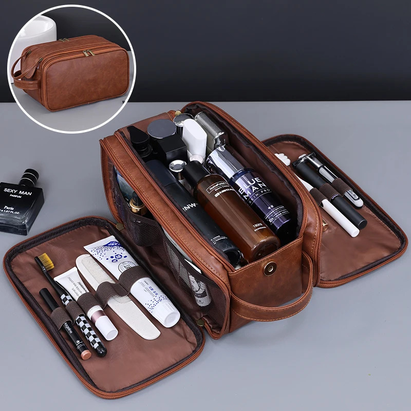 Multi Pockets PU Toiletry Bag For Women Men Travel Essentials Makeup Bag Waterproof Hanging Bag Cosmetic Washing Organizer Bag 250701