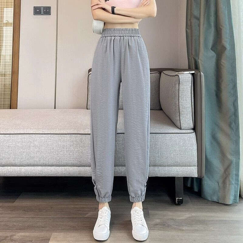 Summer Women's Linen Harem Sweatpants Thin Loose Casual Slim High Waist Slimming Commuter Joggers B5
