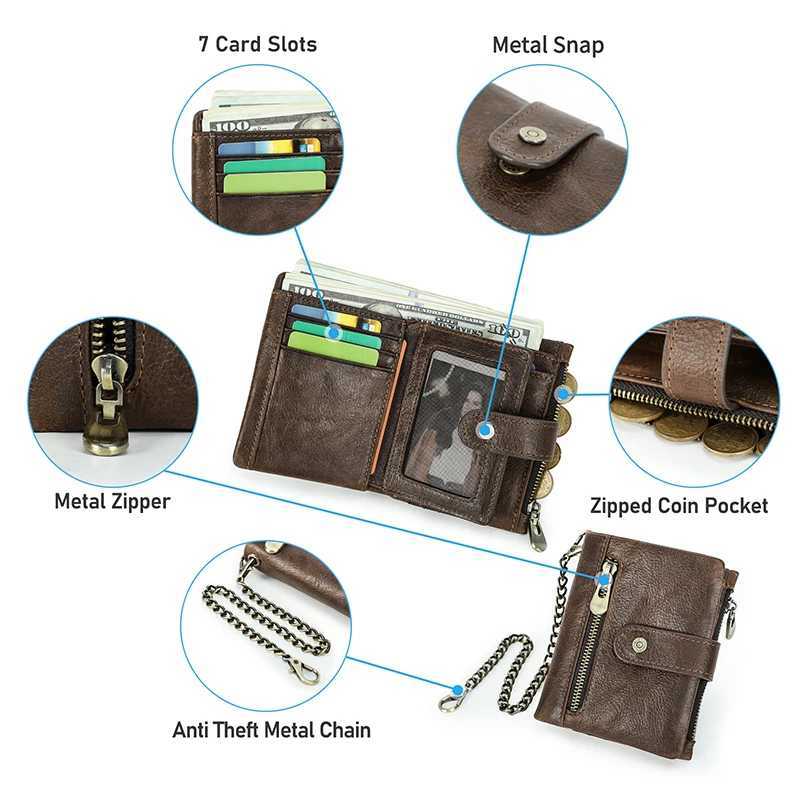 CTACTS Genuine Leather Men Wallet Anti Theft Chain RFID Casual Mey Clip M Wallets Small Purse Coin Pocket Y250707