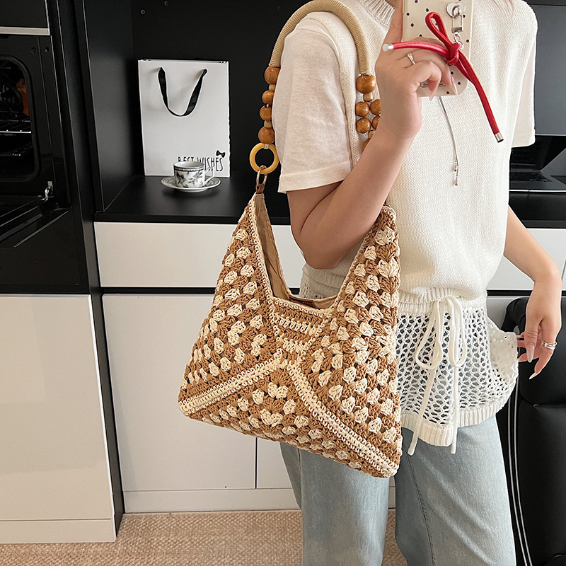 Free shipping designer 2025 New Fashion Woven Bag Hollow Square Flower Large Triangle Color-Block Woven Bag Shoulder Bag Crossbody Bag Underarm Bag Wo