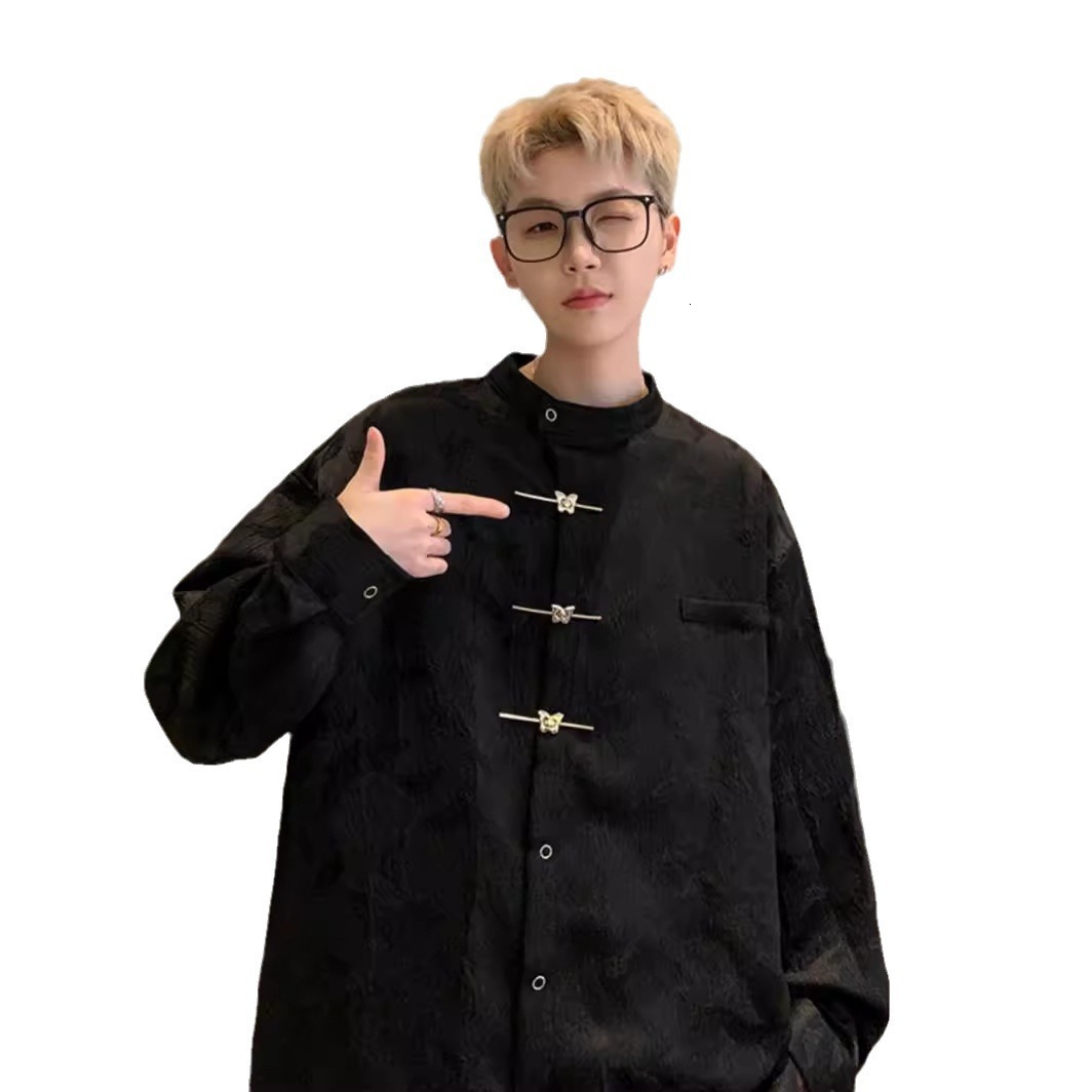Long Sleeve Shirt Designer Short Sleeves Men 2025 Spring New Chinese Style Button Shirt Embroidered Jacquard Loose Zhongshan Jacket
