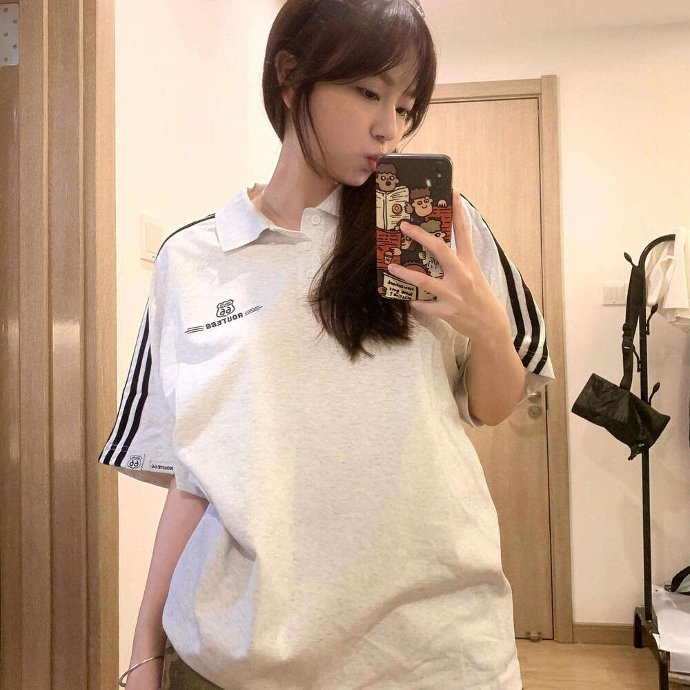 National Trend American Style Three-Stripe Short T-Shirt For Women Summer New Loose Slimming Couple Half Sleeve Top B5