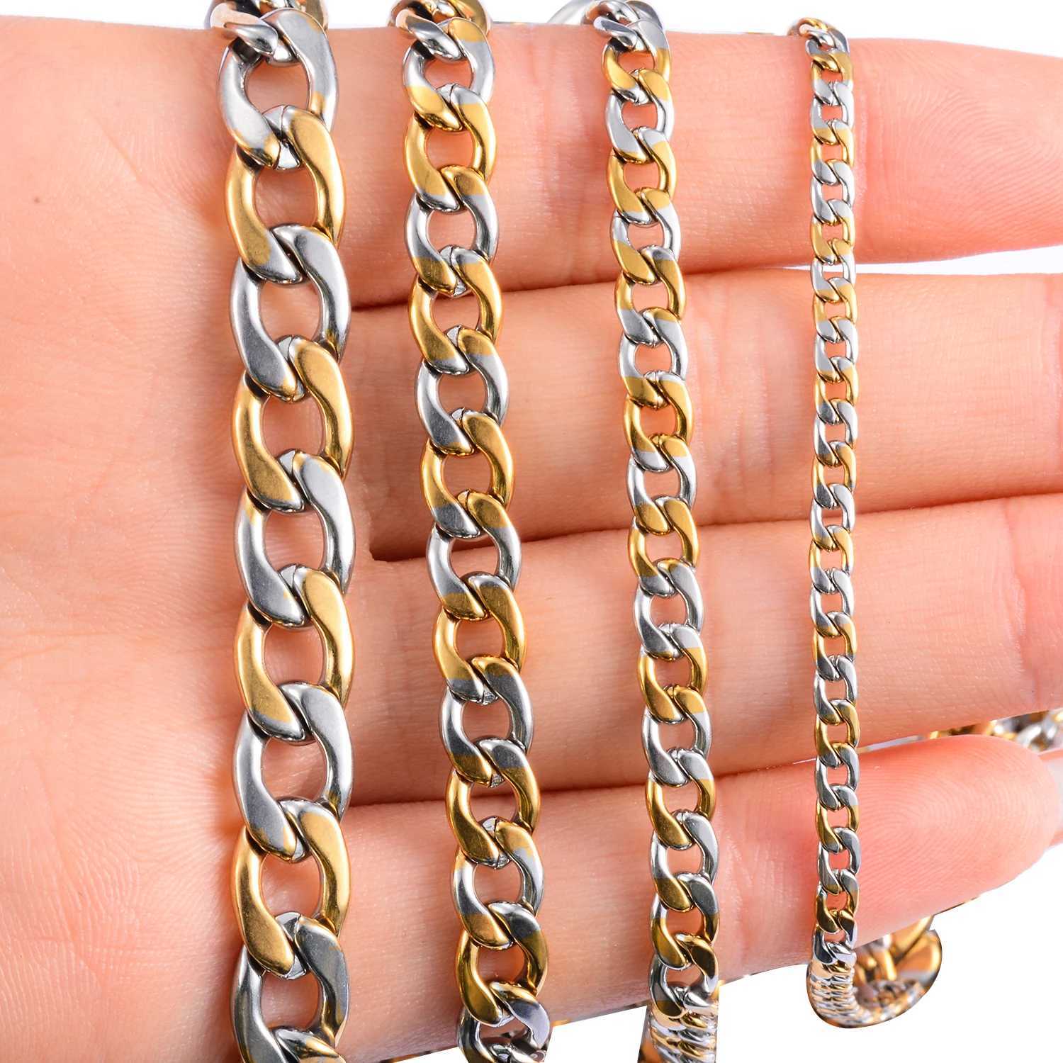 1pc Stainless Steel Cuban Link Chain Mens Bracelet Silver and Gold Color For Punk Men Women Fashion Jewelry XJ250707