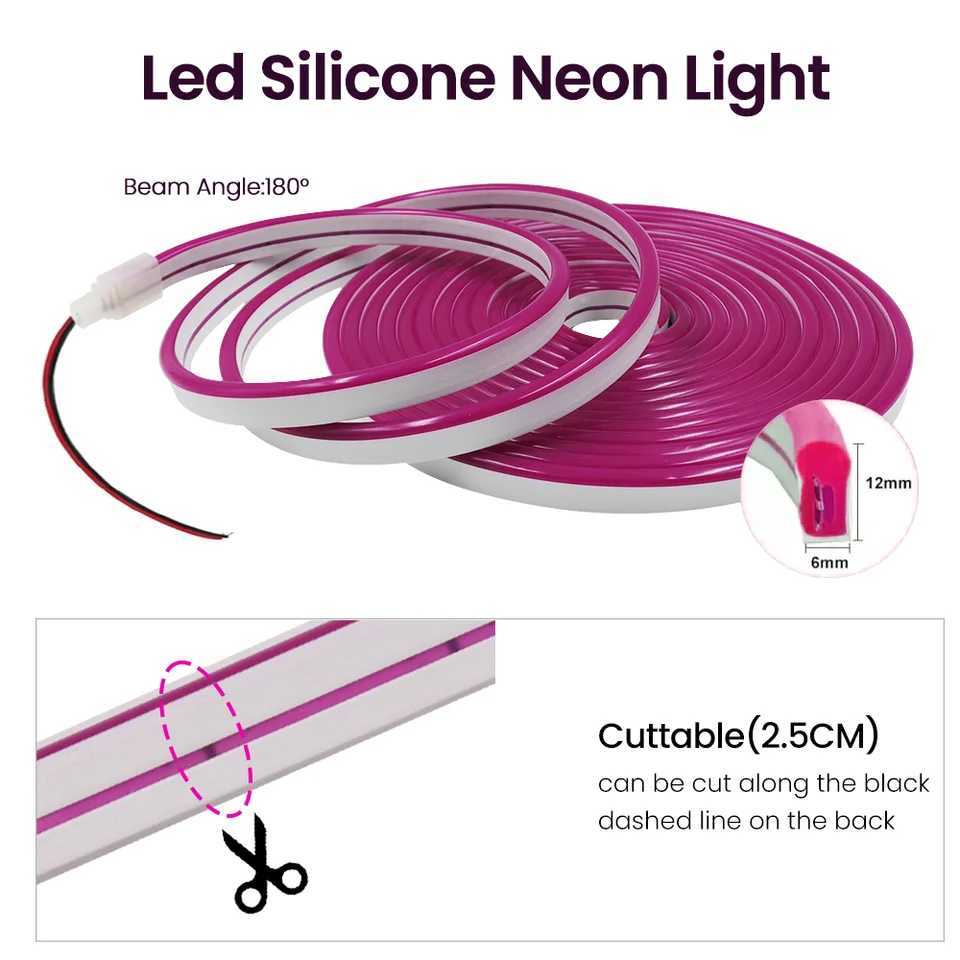 LED Strip 12V 2835 Neon Light Sign 120LEDs/M IP67 Waterproof Flexible Silicone Neon Rope Lights White Warm White DIY Diode Tape W250701