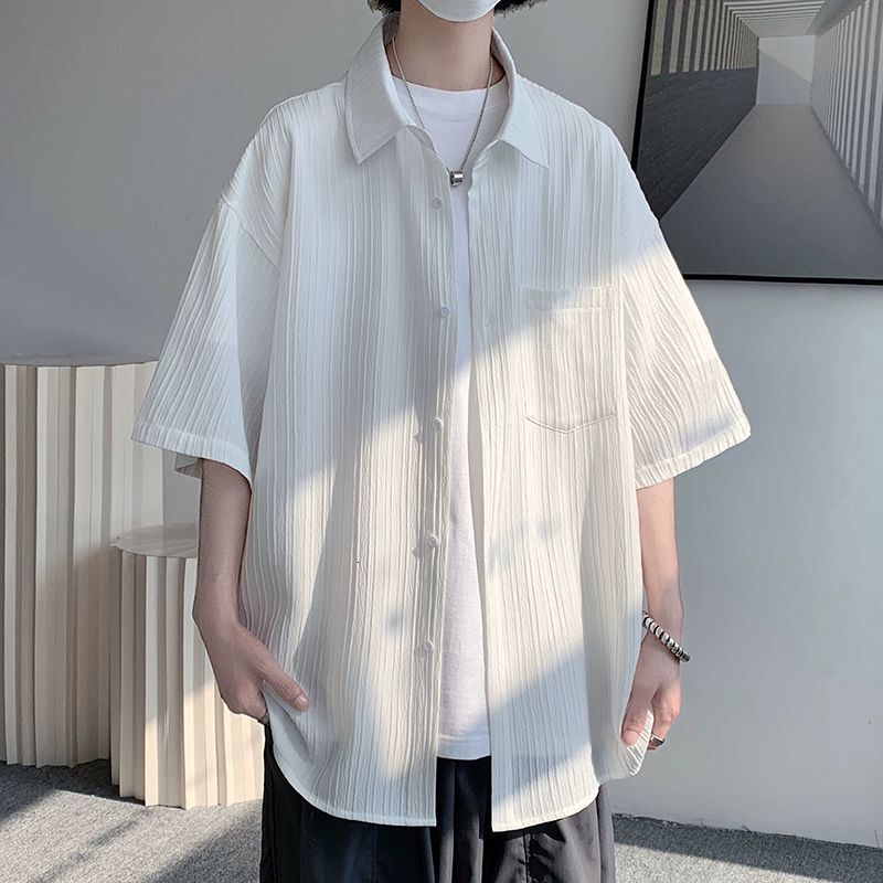 Naples Black Ice Silk Shirt Men's Short Sleeve Designer Short Sleeves Summer Loose Plus Size American Style Cool Shirt Jacket Men's Trendy