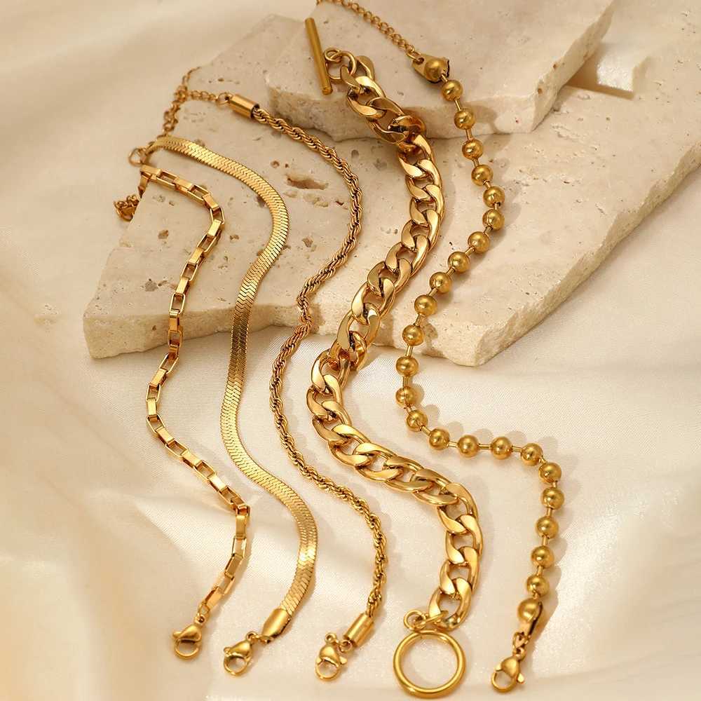 5 Pcs Stainless Steel Bracelets Hip-hop Noble Chain Korean Fashion Harajuku Bracelets for Women Jewelry Non-fading High-quality XJ250707