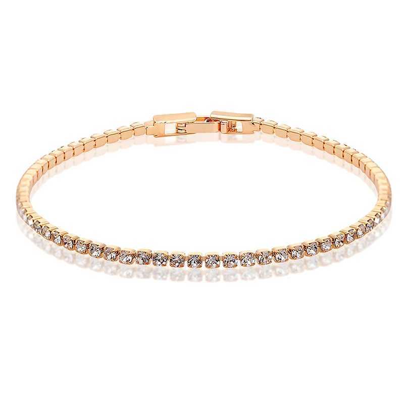 9colors 2mm 15-17cm+2cm Thin CZ Stones Chain Tennis Bracelet For Women Girls Jewelry Brass Yellow Gold Color Womens Bracelet XJ250707