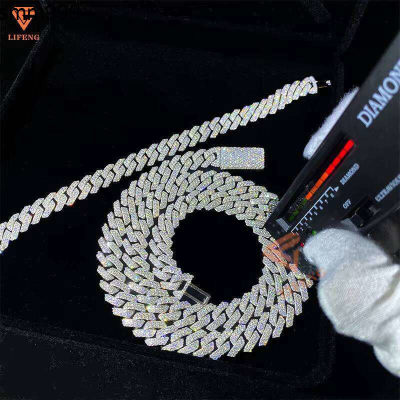 12Mm Hip Hop Miami Chain 2 Rows Sterling Sier VVS Cubic Zirconia Iced Out Platinum Plated Cuban Necklace