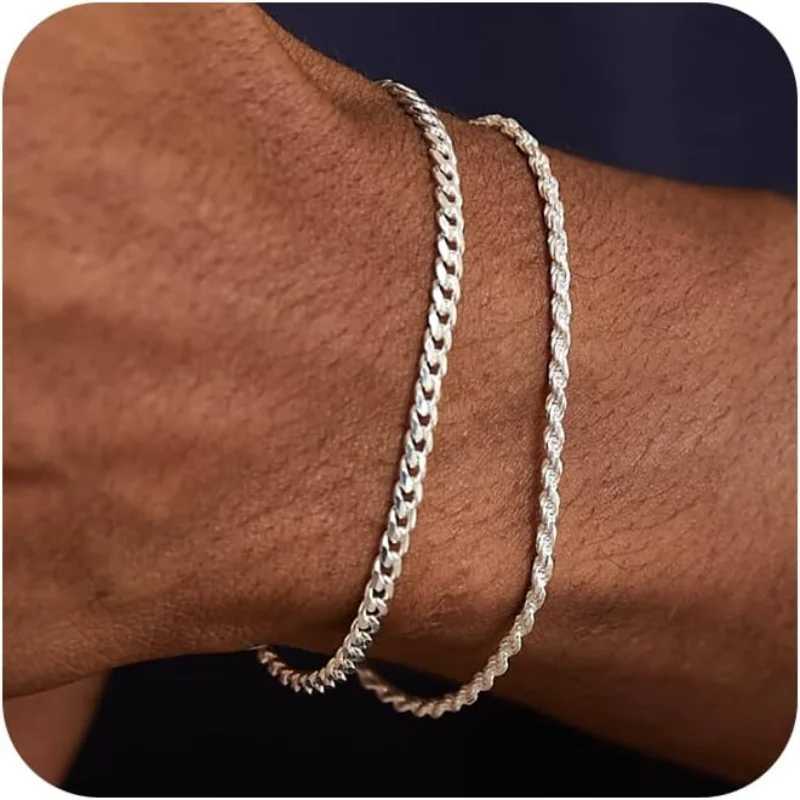 Stainless Steel Chain Bracelets Sets for Men Waterproof Twisted Cuban Link Chain Bracelet Jewelry Gifts for Dad Boyfriend Husband XJ250707