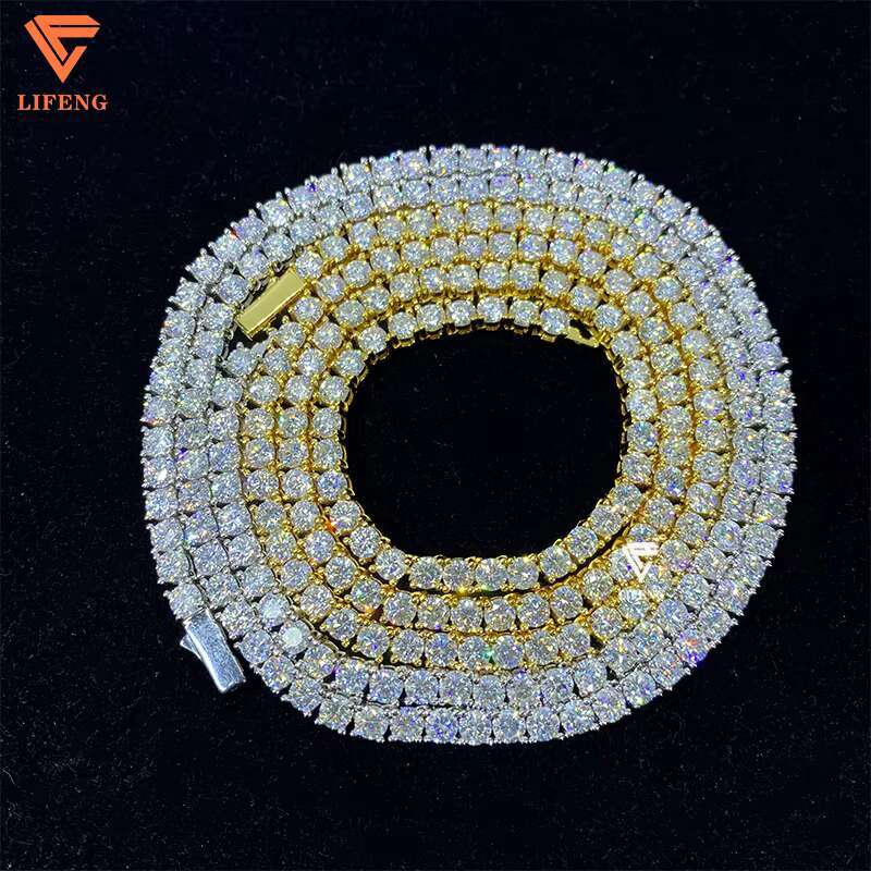 4mm Gold White Gold Plated 925 Sterling Silver Tennis Chain Necklace Iced Out Moissanite Diamond Hip Hop Jewelry Tennis Chain