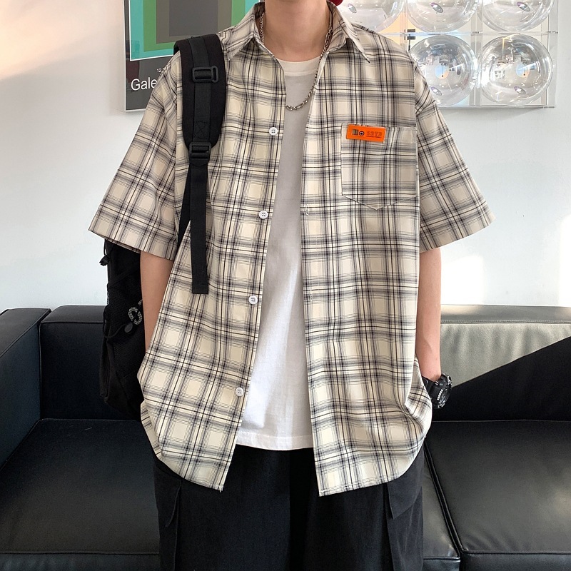 Short Sleeve Designer Short Sleeves Shirt Men High-end Summer Thin Trendy Japanese Style Men's Jacket Design Sense Niche Plaid Shirt