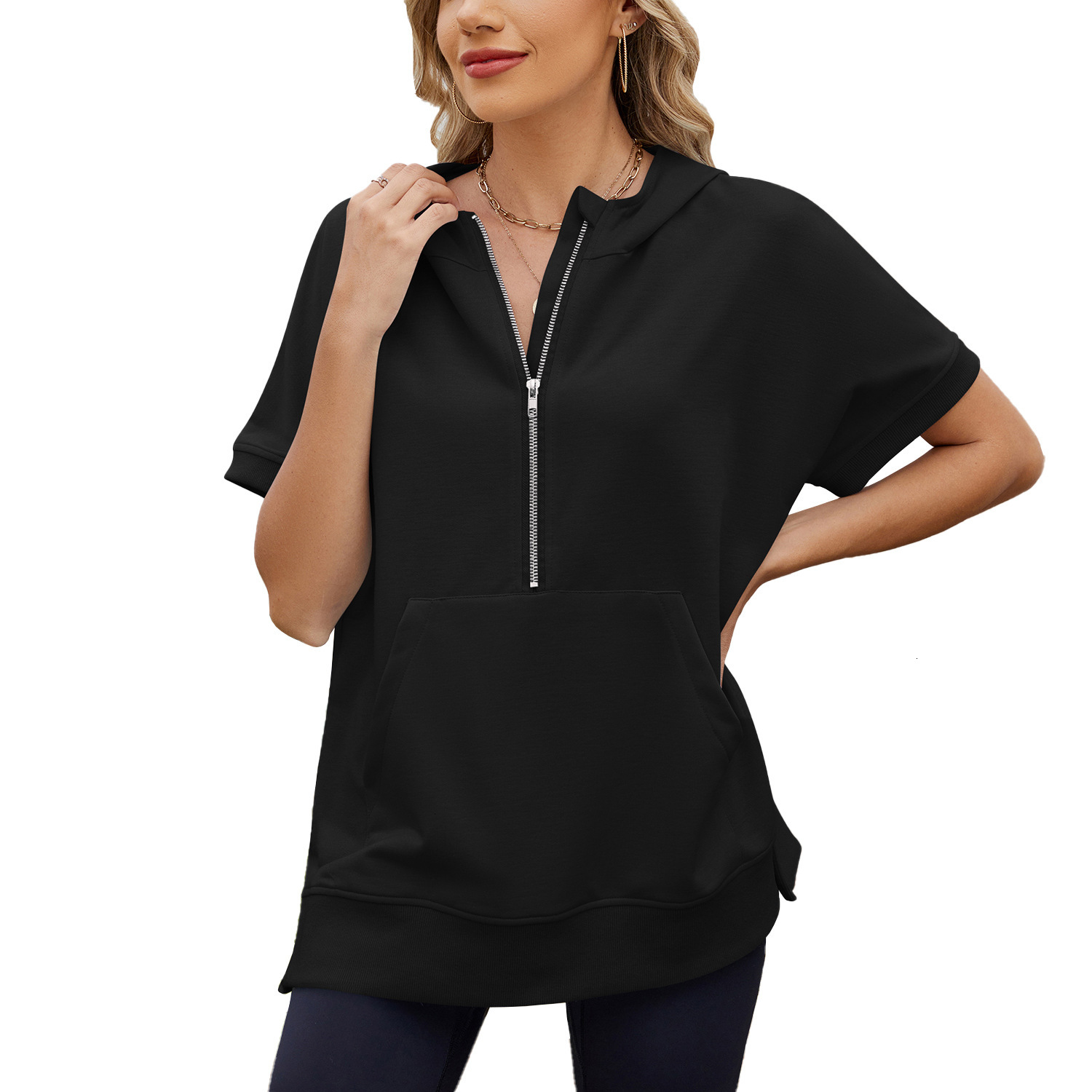 Free Shipping Designer Fashion Trend Versatile Women's Plus Size European and American Cross-Border Trade 2025 Spring Summer Hooded Loose Short S