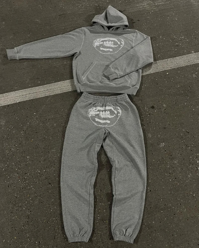 Hiphop fashion trend men clothing set punk Y2k high street American embroidered pullovers Gothic Harajuku casual sportswear 250704