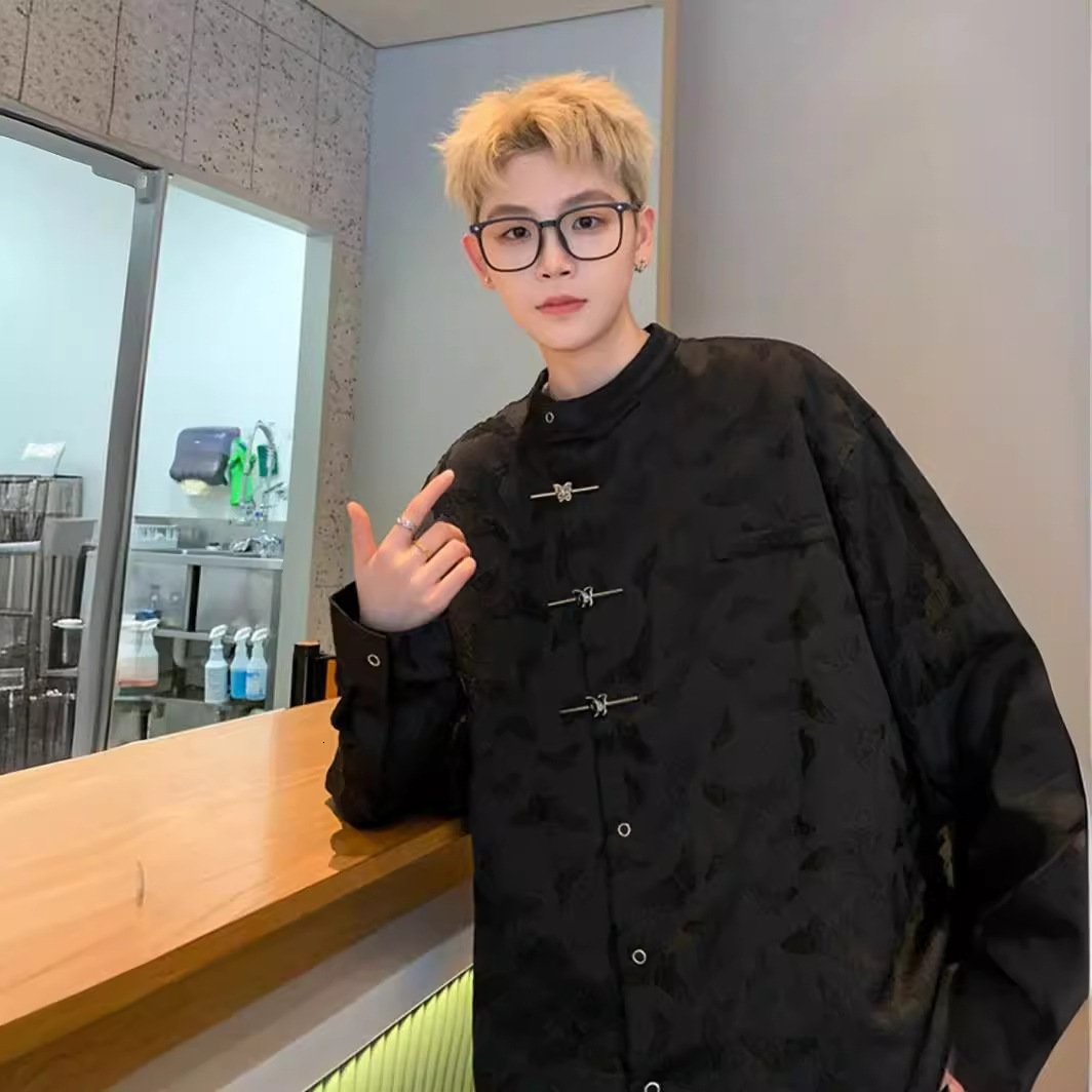 Long Sleeve Shirt Designer Short Sleeves Men 2025 Spring New Chinese Style Button Shirt Embroidered Jacquard Loose Zhongshan Jacket