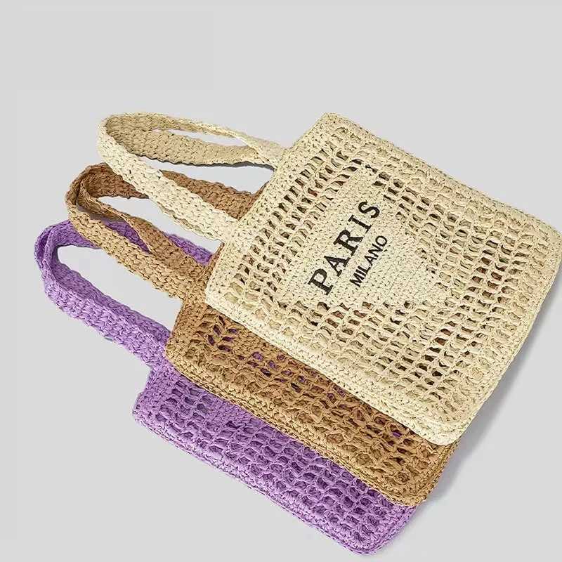 Summer beach fashion hollow straw womens shoulder bag designer letter woven womens handbag casual handmade handbag Z250707