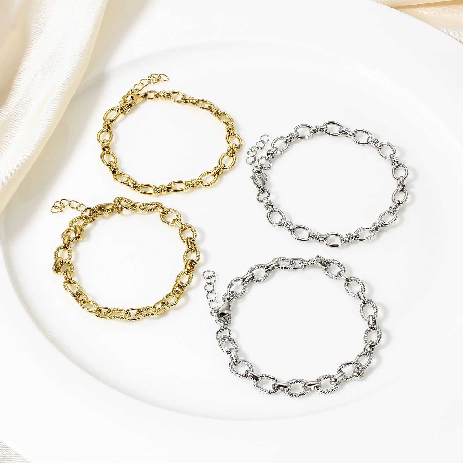 1 Piece Statement Stainless Steel Chain Bracelet for Women Men Punk Metal Oval Bracelet Handmade Exquisite Jewelry Gifts 17.5cm XJ250707