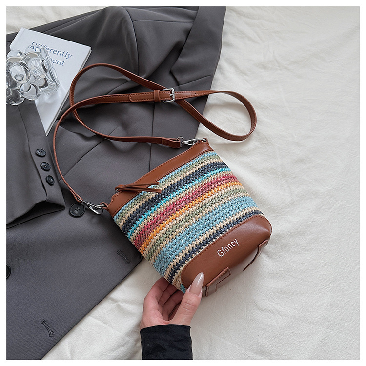Free shipping designer Bohemian Straw Small Bag for Women 2025 New Summer Fashion Woven Crossbody Bag Trendy Bucket Bag
