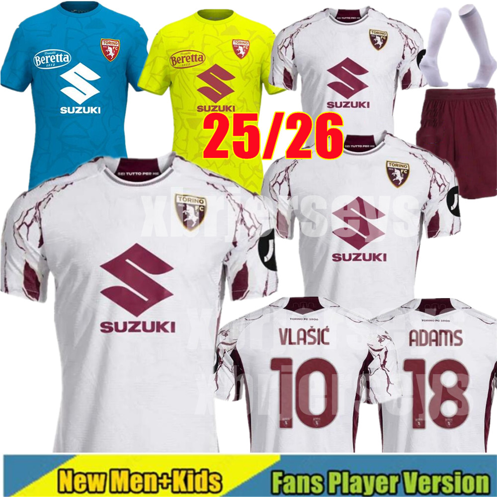 25 26 Torino FC Soccer Jerseys VLASIC ILIC RICCI PELLEGRI ZIMA BUONGIORNO ADAMS DUVAN T. SANABRIA COCO SECK 2025 2026 Home Torino Limited Men Football Shirts man kids