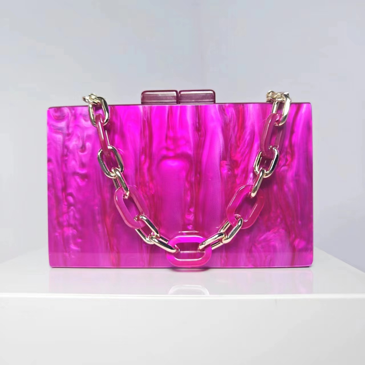 trend Cross trend border new acrylic bead decoration handbag one shoulder one piece chain box bag designer bag women s handbag