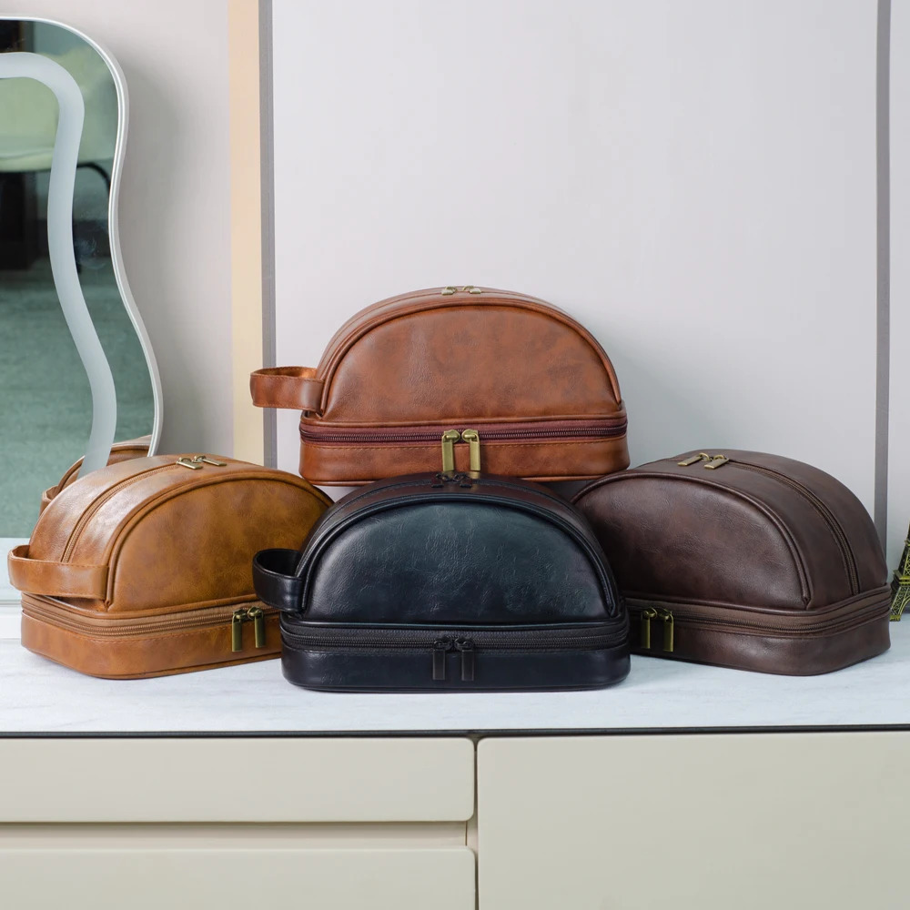 Mens leather makeup bag for travel mens high-end sense large capacity storage travel wash bag waterproof toiletry bag 250701