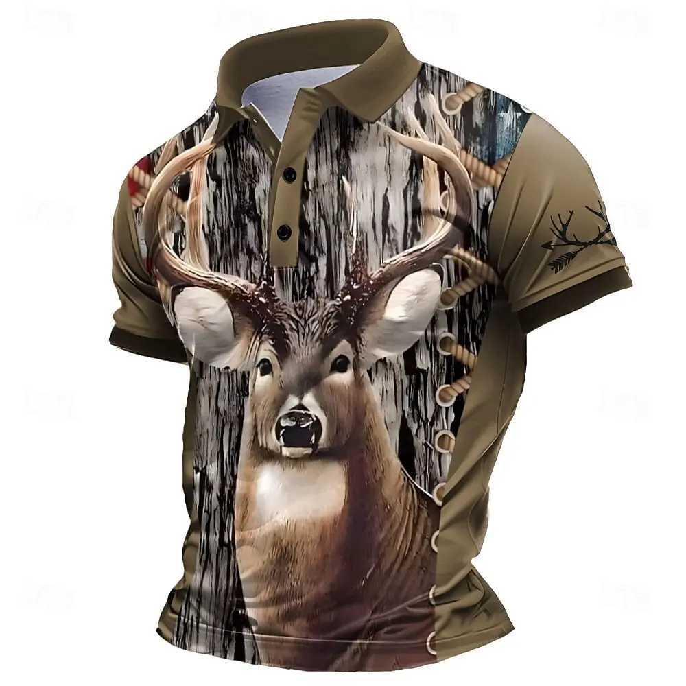 3D Milu Deer Print Half Y2K Short Sleeve Sweatshirts Fashion Stand Collar Loose Mens Tops Casual Pullover Autumn Vintage Clothing Y250707 Y250707