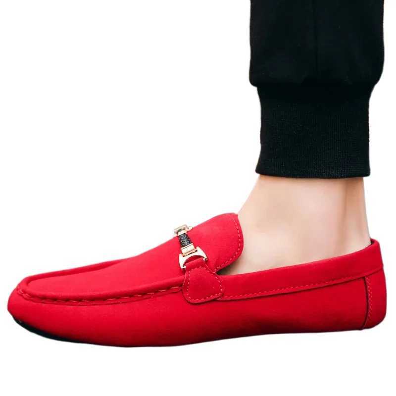 Mens Sneakers Flats Casual Shoes Red Loafers Cleat Metal Trim Adto Driving Moccasin Soft Cfortable Y250707