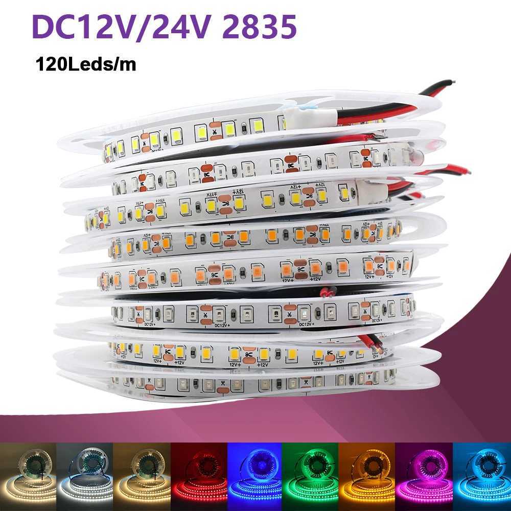 12V 24V 5m 10m 20m 50m 100m LED Strip Light 2835 120 LEDs Flexible Tape Bright 8mm PCB 13 Colors Home Decoration Not Waterproof W250701