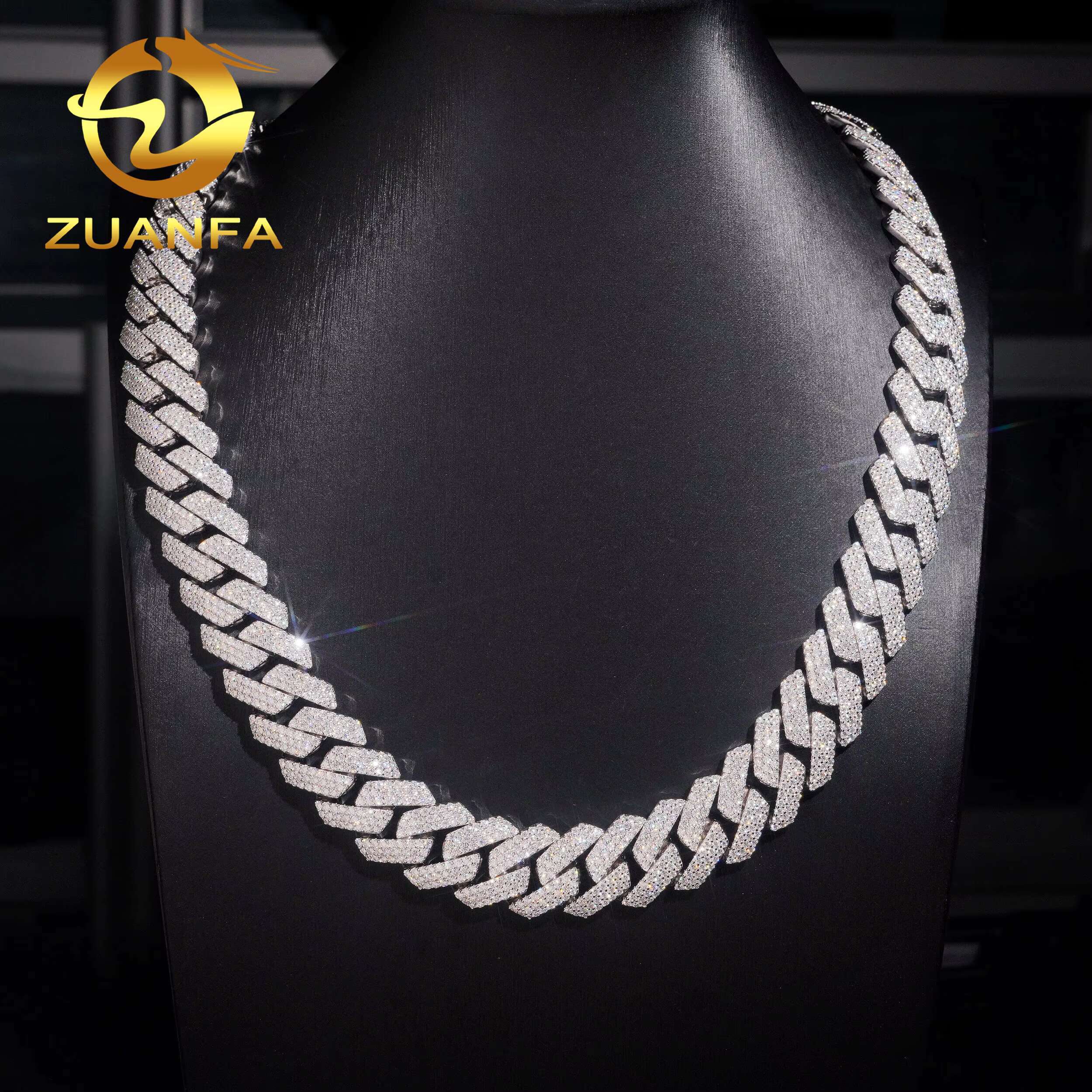 Hip Hop Jewelry 15MM Moissanite Cuban Chain 925 Silver Iced Out 3 Row Miami Cuban Link With GRA Certificate