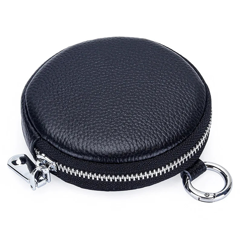 Coin Purse Change Pouch for Women Key Ring Wallet Minimalist Small Item Storage Bag Genuine Leather Round with Zipper 250628