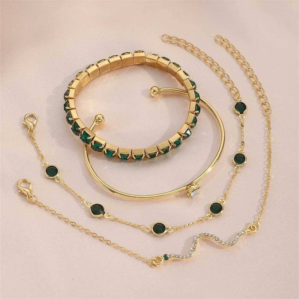 4Pcs/Set Fashionable Snake Imitation Gemstone Bangle Rhinestone Full Metal Bracelet for Birthday Party Christmas Gift for Women XJ250707
