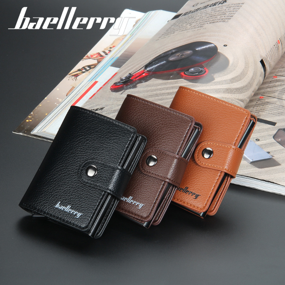 Card Holder Men Lychee Pattern RFID Automatic Pop-up Buckle Wallet Metal Aluminum Box Card Case