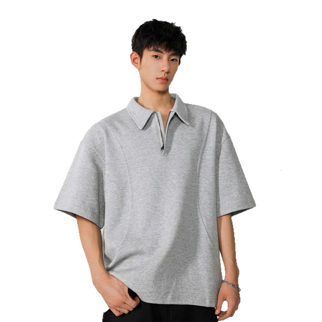 Heavyweight Designer Short Sleeves Deconstructed Half-zip Polo Short Sleeve T-shirt For Men And Women Summer Trendy Brand Youth High-end Cool Five-qua