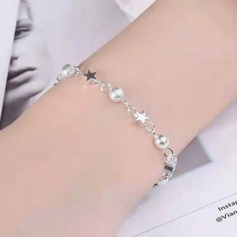 925 Sterling Silver Stars Bracelets For Women Fashion Korean Designer Frosted Bead Bracelet Beautiful Party Wedding Jewelry Gift XJ250707